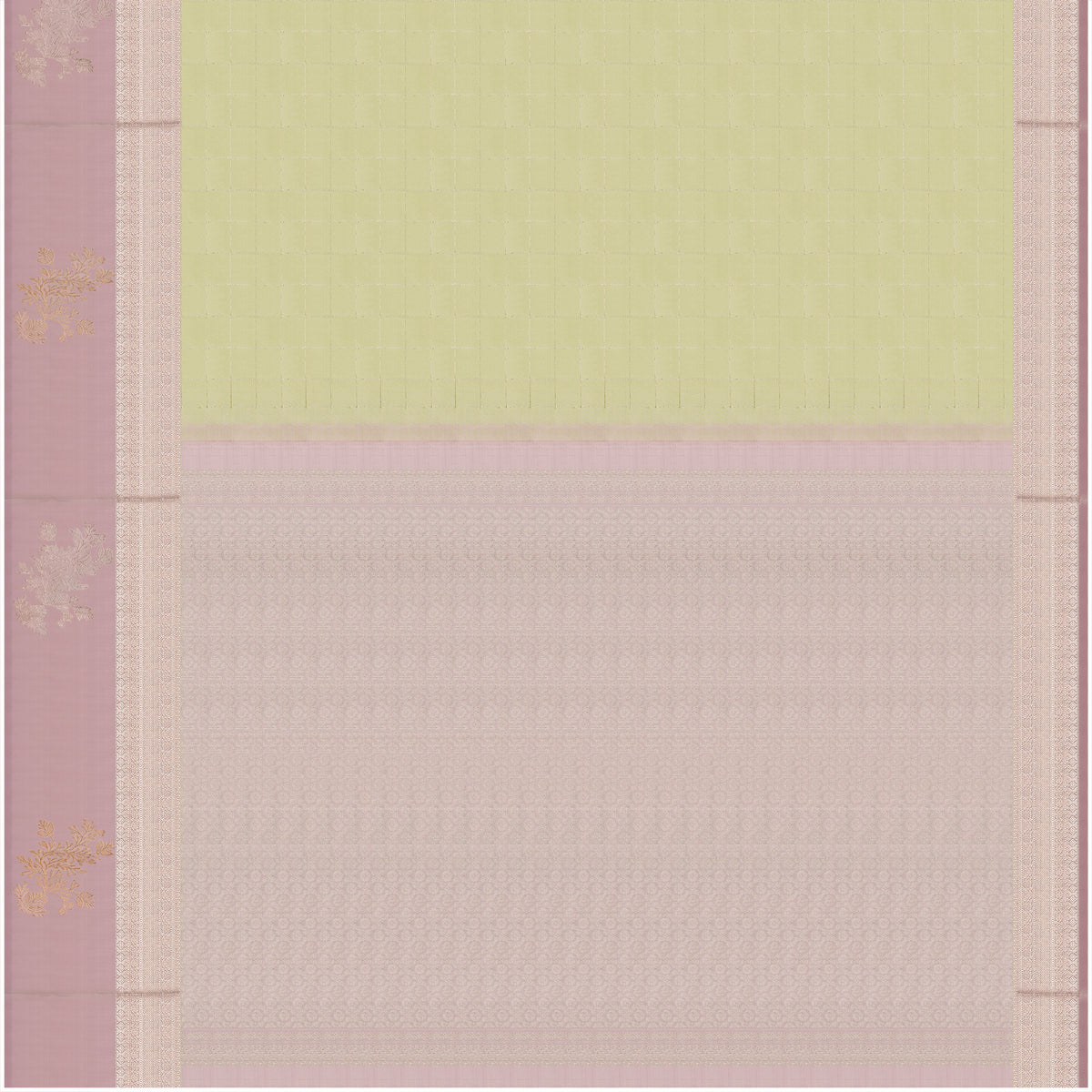 Pastel Green and Dusty Rose Checkered Kanchipuram Silk Saree