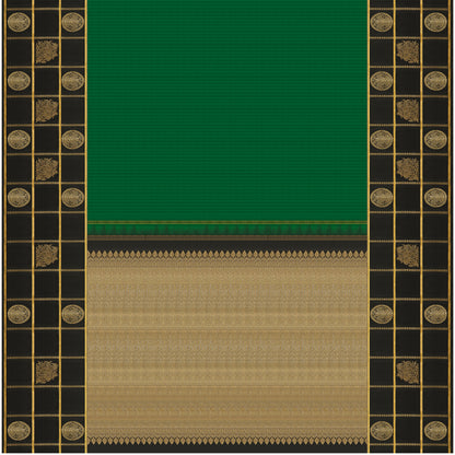 Emerald Green & Black Checked Zari Kanchipuram Vintage Pure Silk Saree