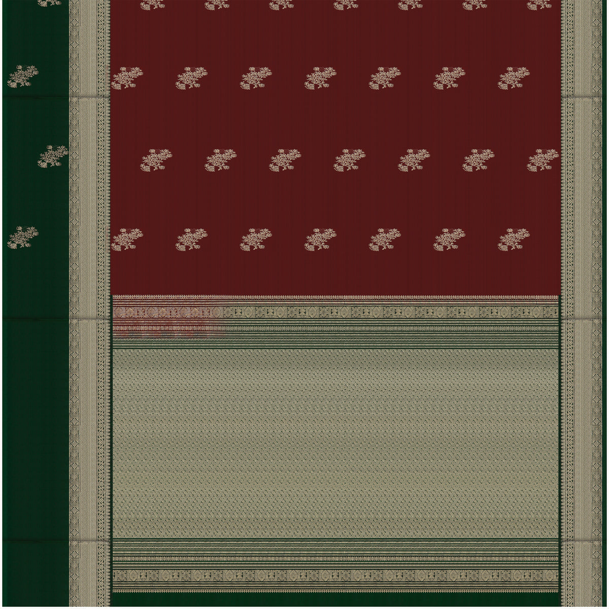 Ruhani Maroon & Emerald Green Soft Silk Saree