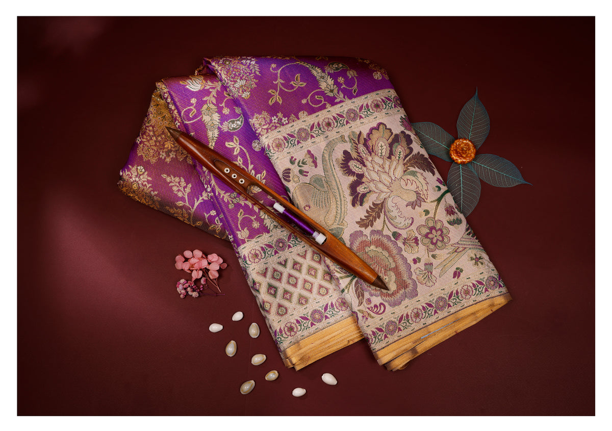 Madhurya Mayura Peach Pure Silk Saree