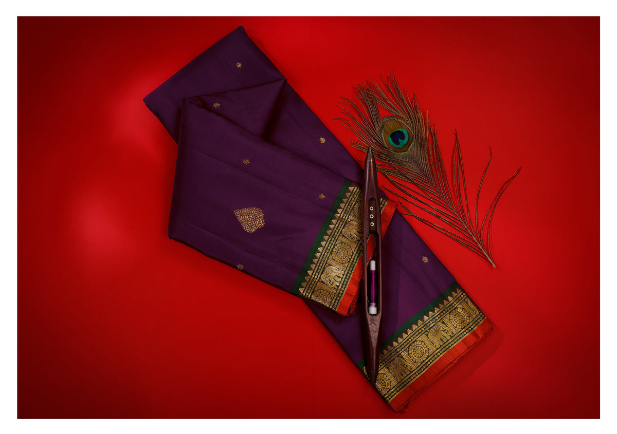 Royal Purple and Forest Green Gaja Kanchipuram Silk Saree