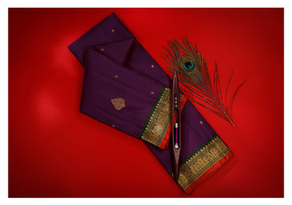 Royal Purple and Forest Green Gaja Kanchipuram Silk Saree