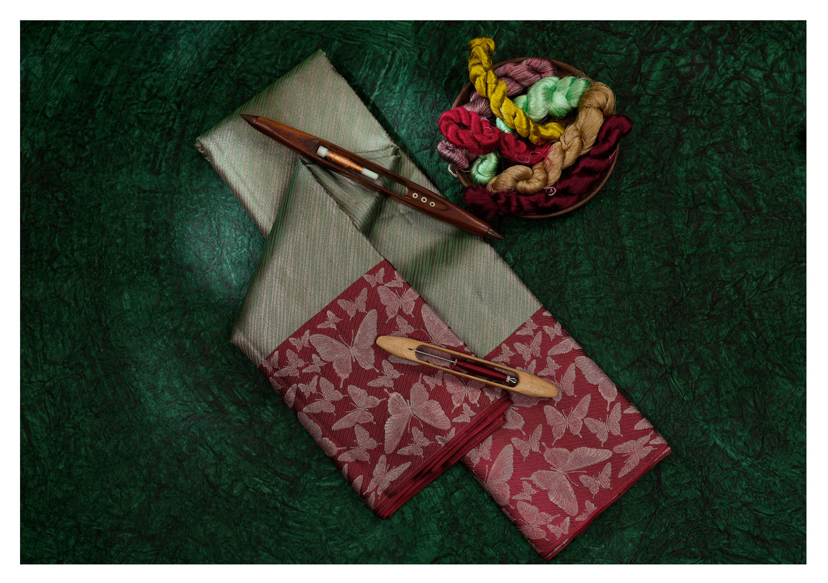 Madhavi Butterfly Green & Red Pure Silk Saree