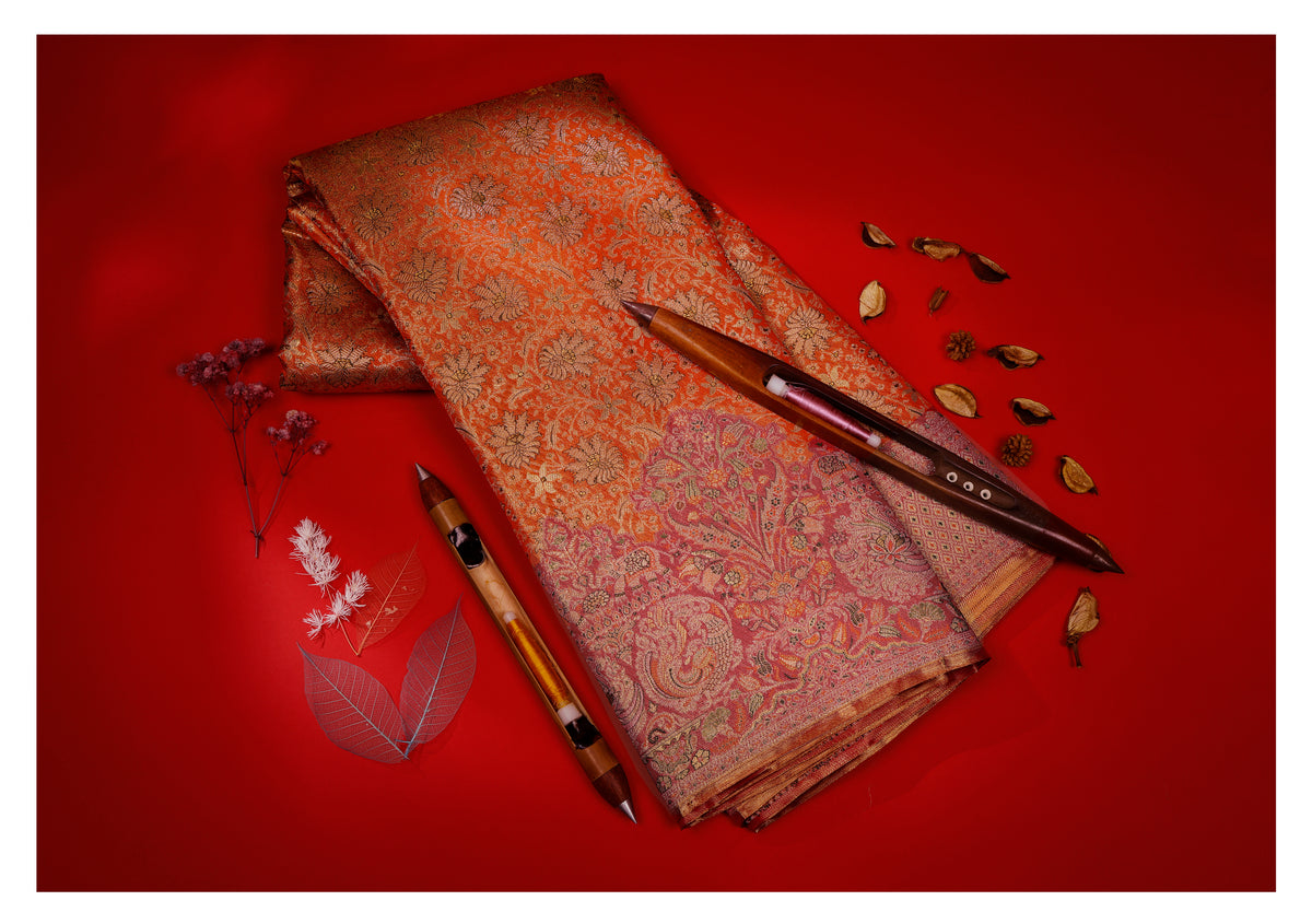 Rajahamsa Golden Jacquard Pure Silk Saree