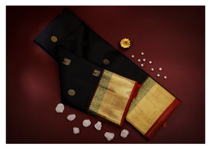 Regal Black and Deep Maroon Kanchipuram Silk Saree