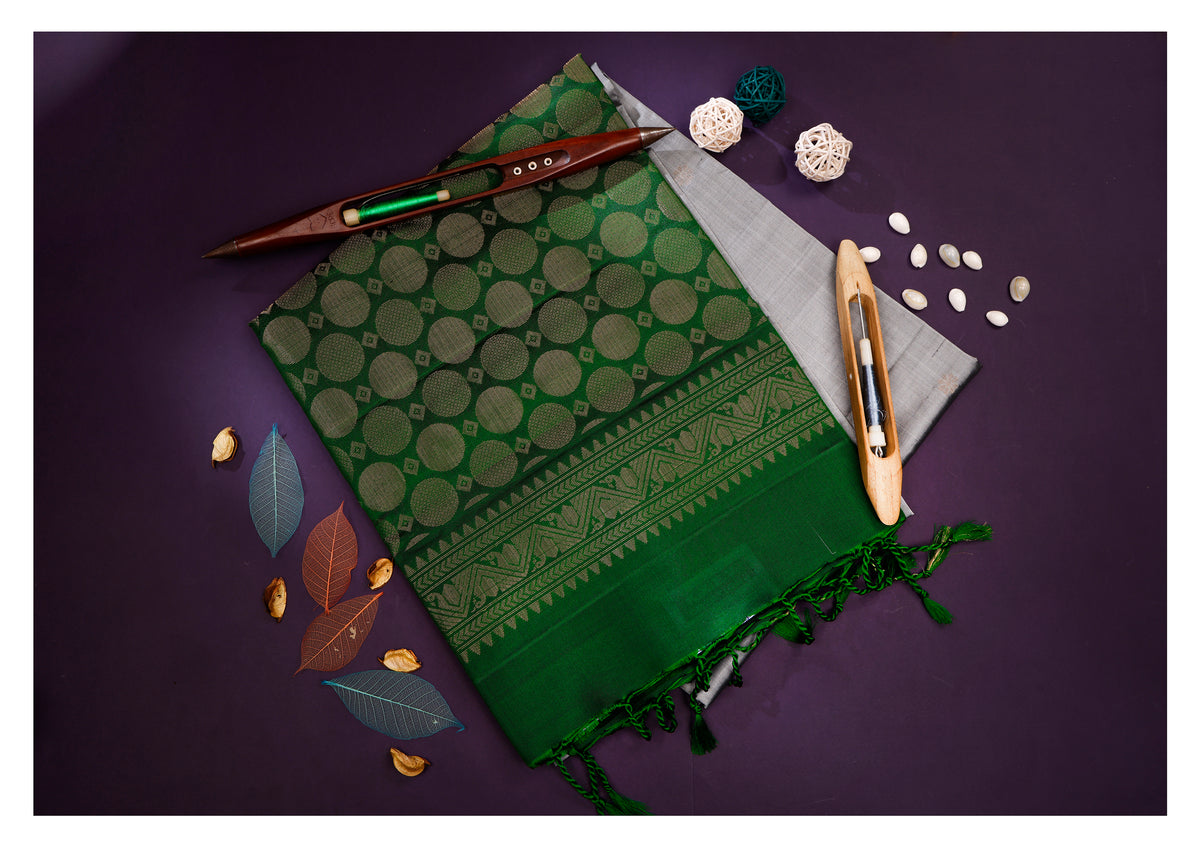 Rajatika Silver Grey & Emerald Soft Silk Saree