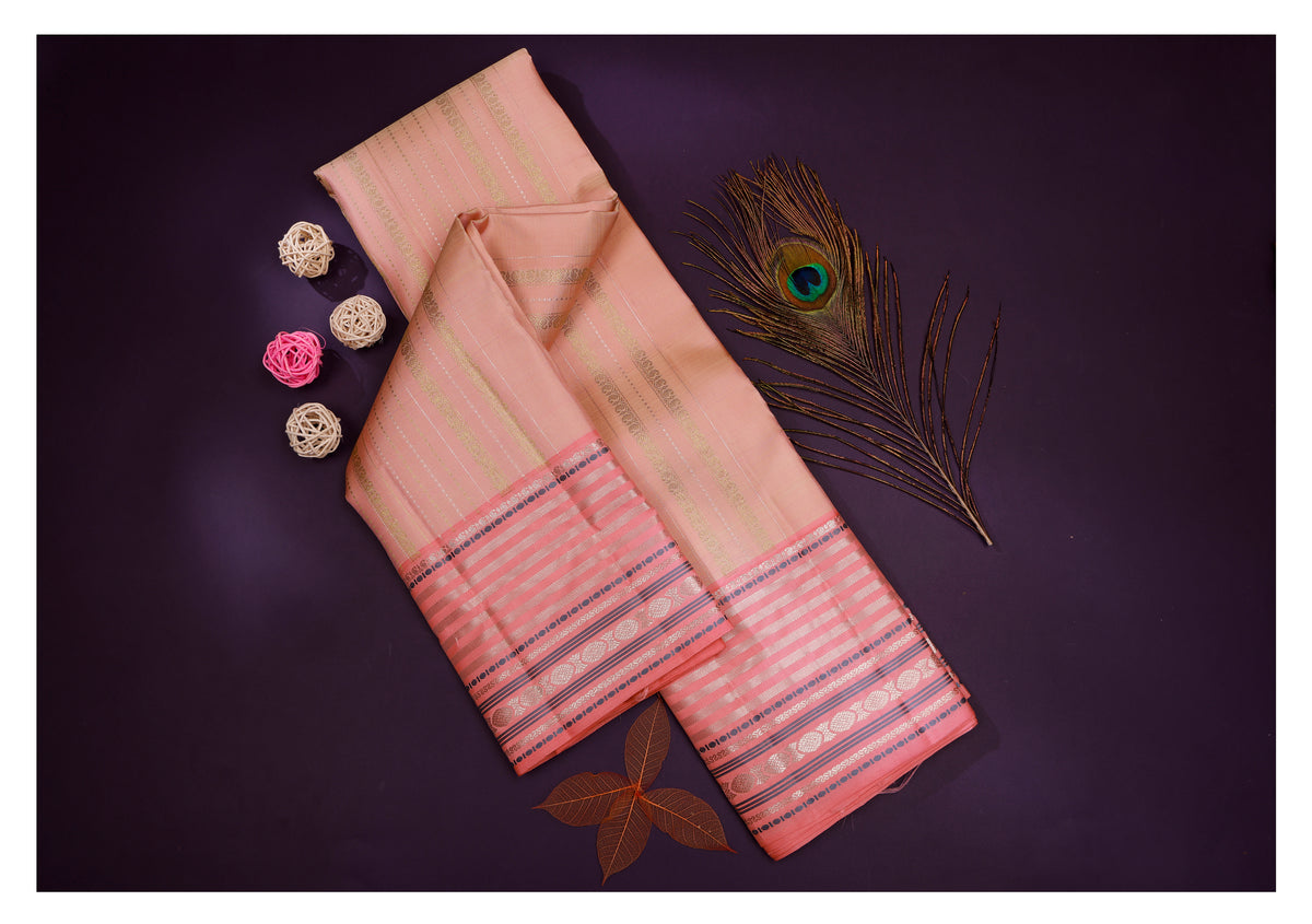 Soft Peach and Rose Pink Kanchipuram Vintage Silk Saree