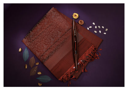 Tamira Floral Brown Soft Silk Saree