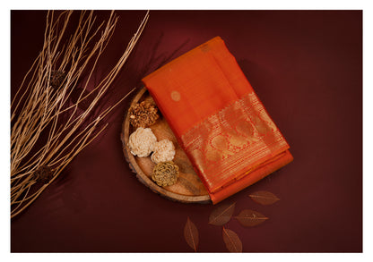Vibrant Orange Annapakshi Kanchipuram Silk Saree