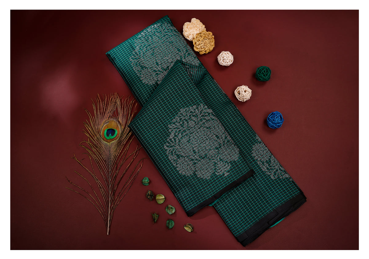 Shyamali Teal Checked Soft Silk Saree