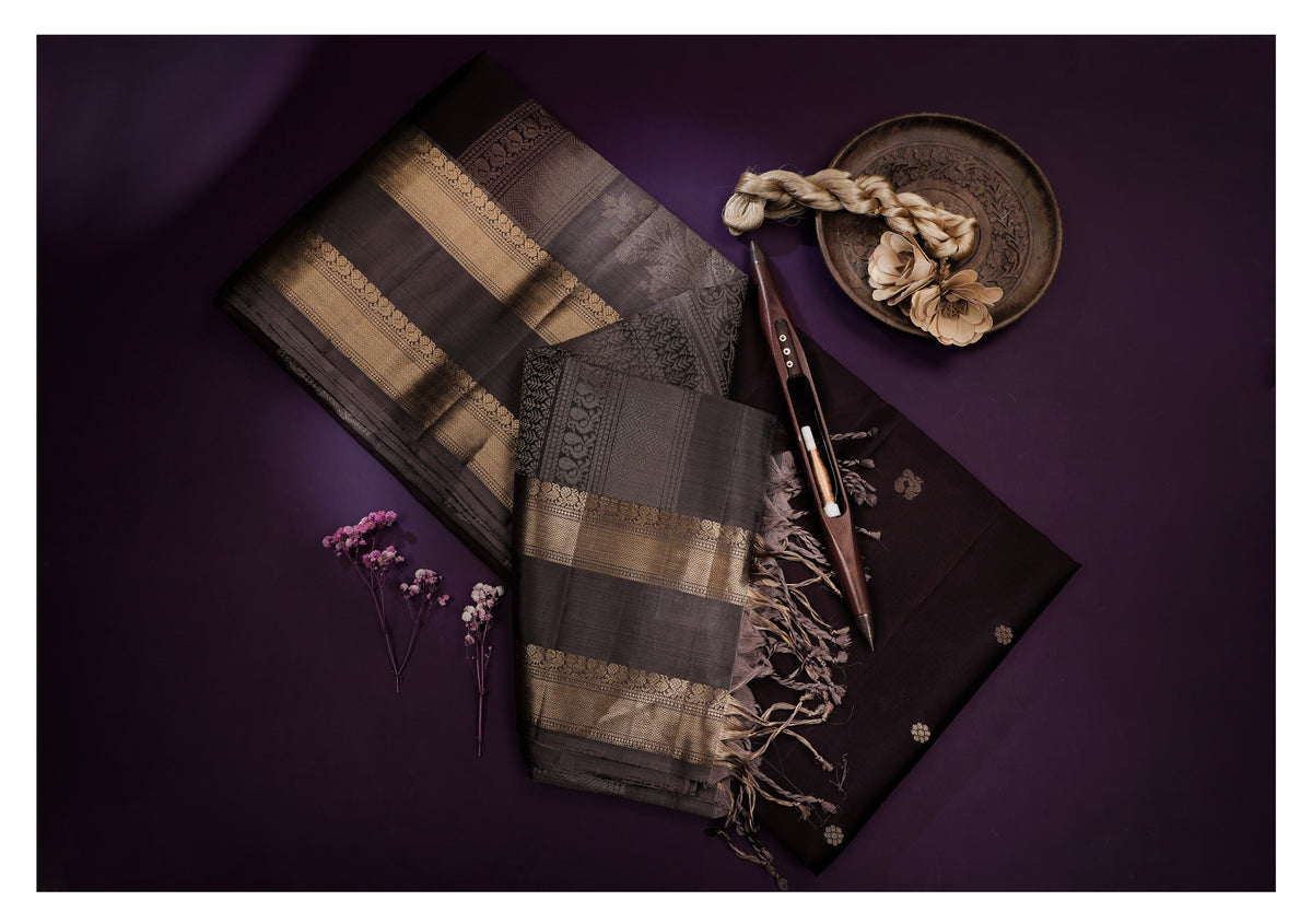 Nishitha Charcoal & Gold Soft Silk Saree