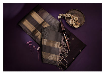Nishitha Charcoal & Gold Soft Silk Saree