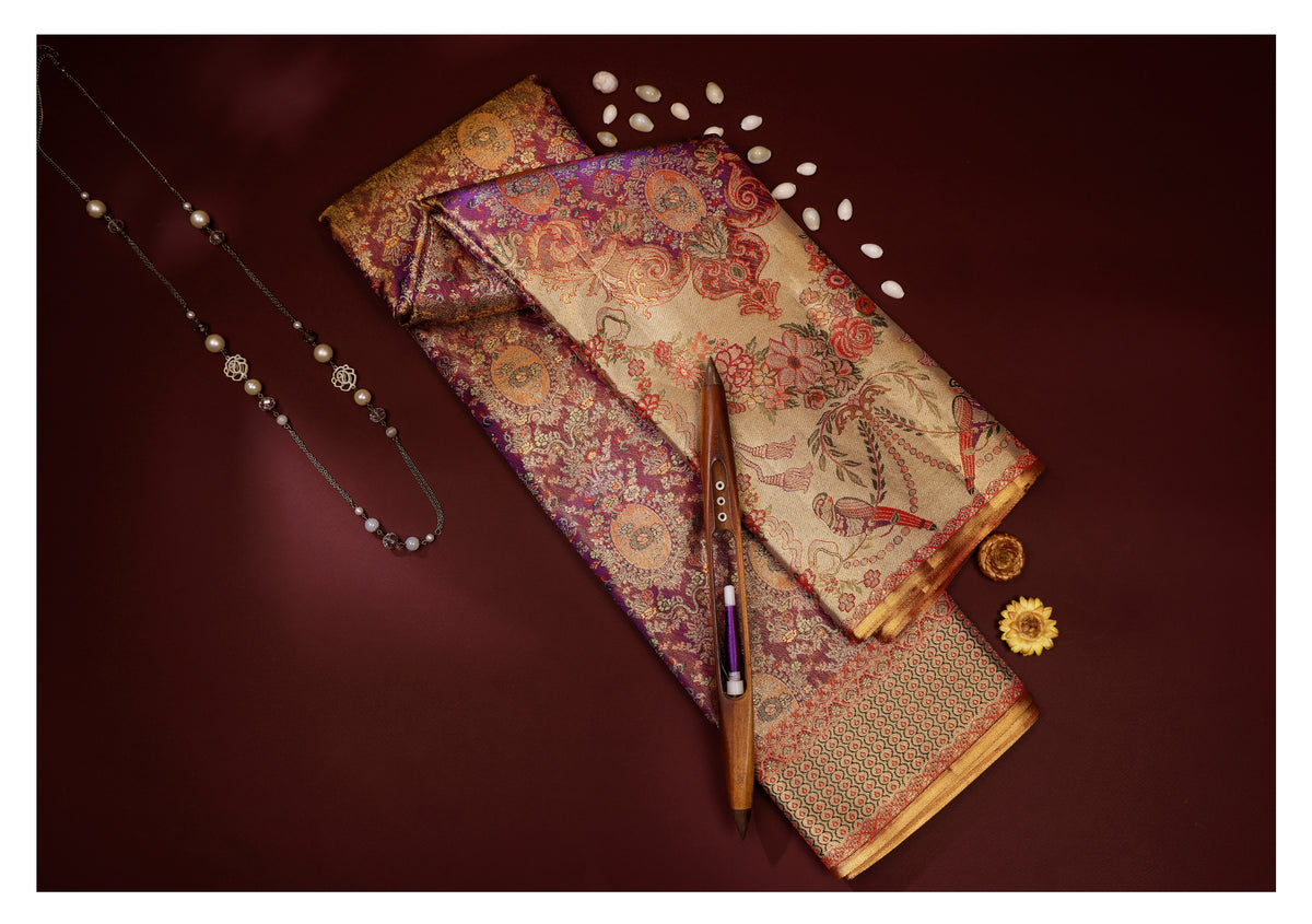 Rajahamsa Golden Meena Pure Silk Saree