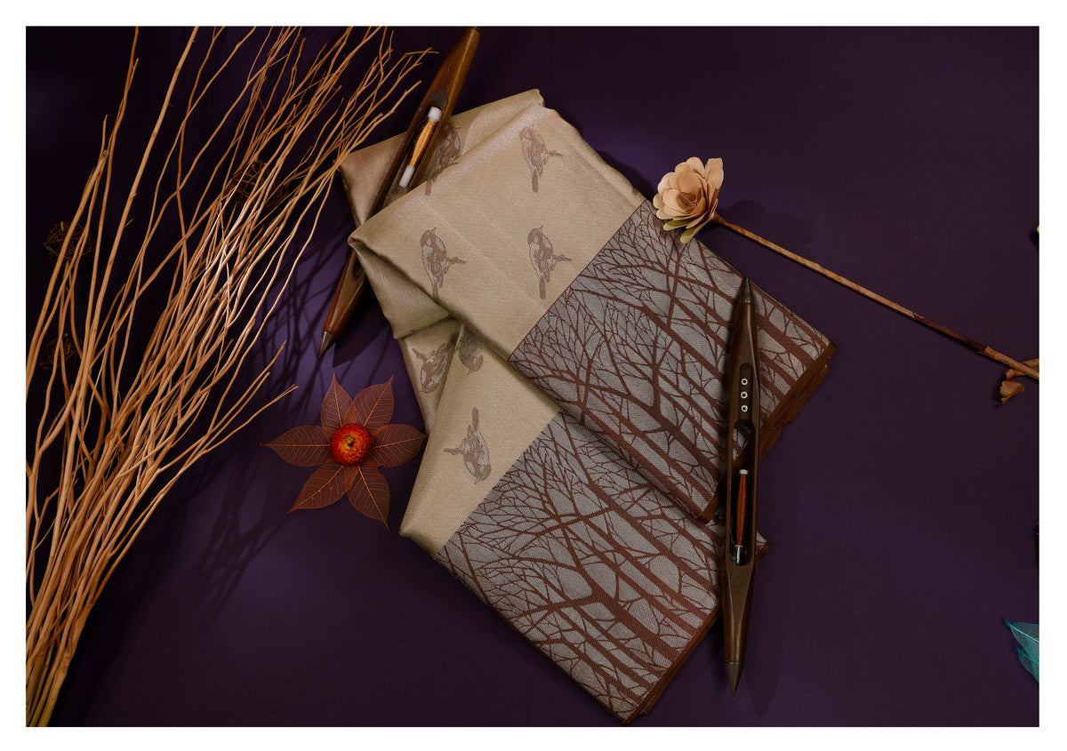 Vanalaya Beige & Brown Pure Silk Saree