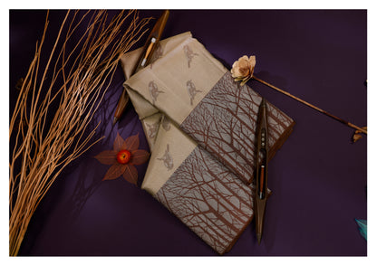 Vanalaya Beige & Brown Pure Silk Saree