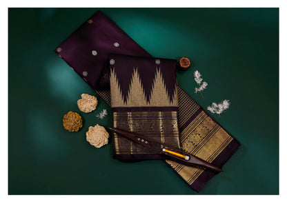 Midnight Purple Ikat Pattern Kanchipuram Vintage Saree