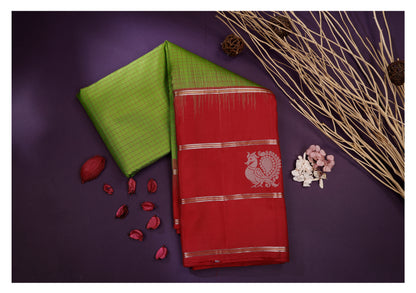 Harini Mayura Green & Red Soft Silk Saree