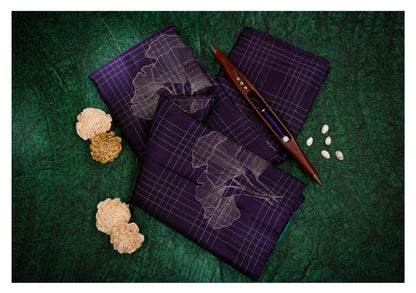 Deep Purple & Aqua Blue Floral Zari Pure Soft Silk Saree