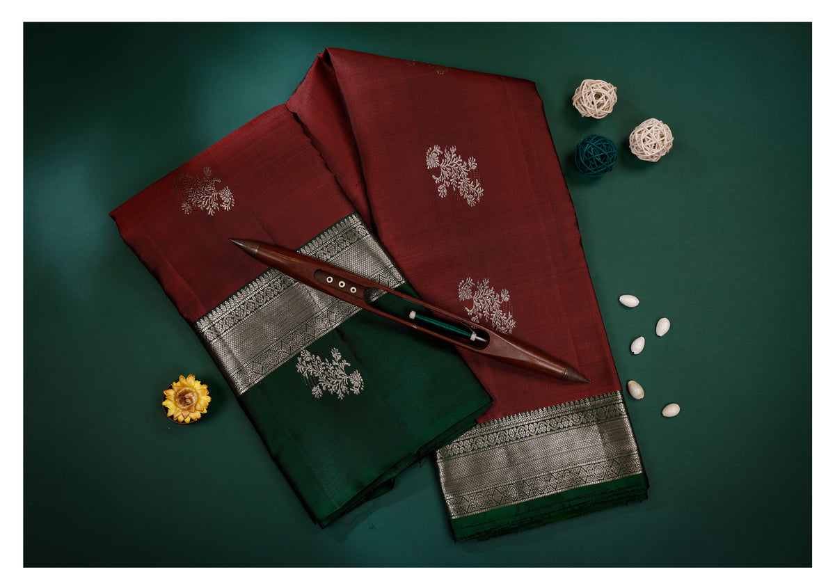 Ruhani Maroon & Emerald Green Soft Silk Saree