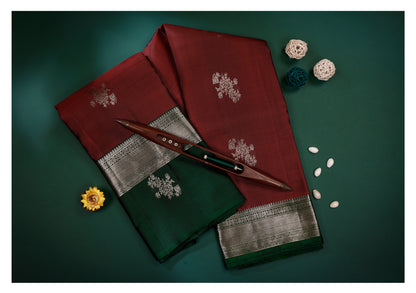 Ruhani Maroon & Emerald Green Soft Silk Saree