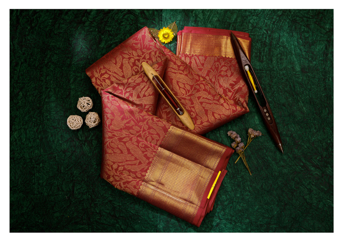 Regal Maroon Parrot Motif Kanchipuram Silk Saree