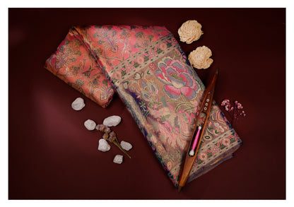Gajavalli Peach Meena Pure Silk Saree