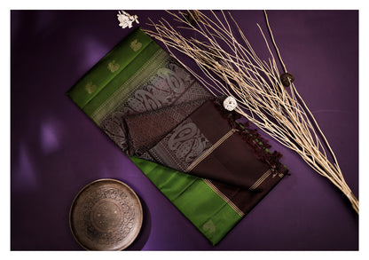 Vanya Green & Coffee Brown Soft Silk Saree