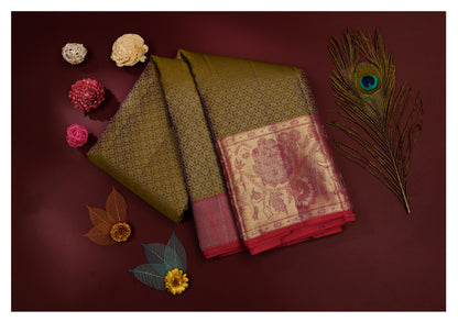 Mayurika Olive Green Pure Silk Saree