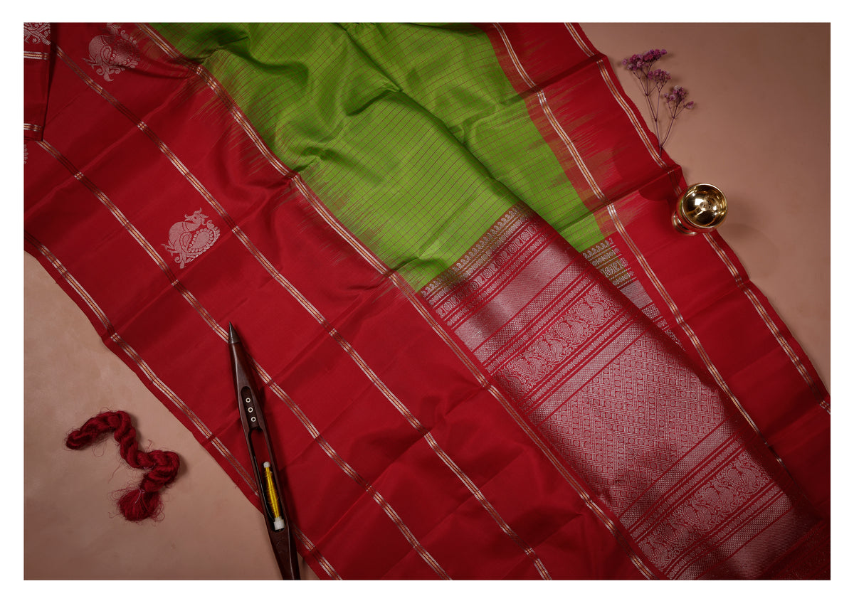 Harini Mayura Green & Red Soft Silk Saree