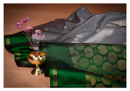 Rajatika Silver Grey & Emerald Soft Silk Saree