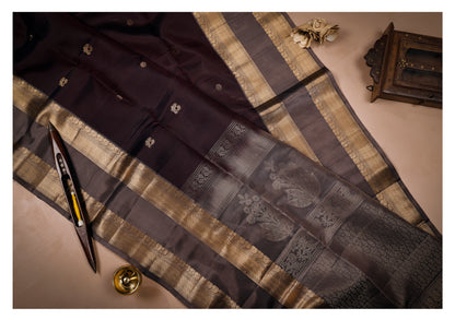 Nishitha Charcoal & Gold Soft Silk Saree