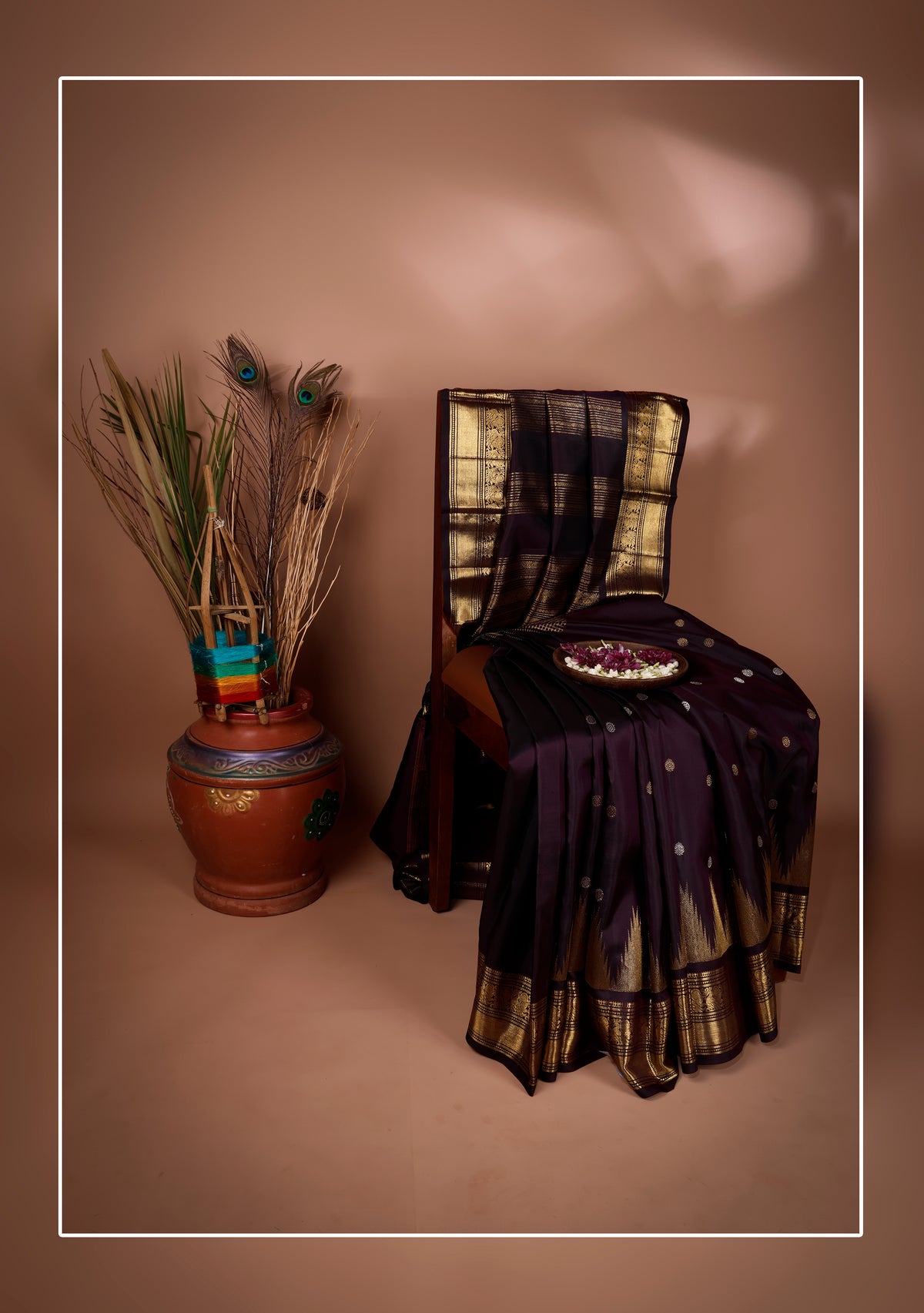 Midnight Purple Ikat Pattern Kanchipuram Vintage Saree