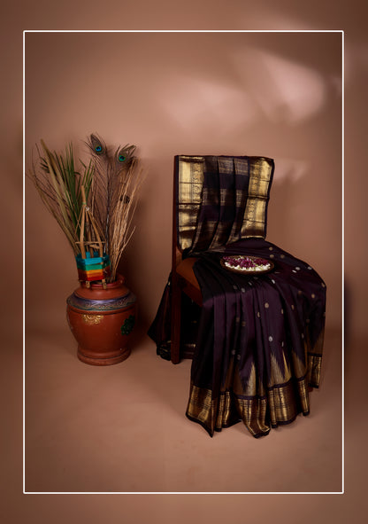 Midnight Purple Ikat Pattern Kanchipuram Vintage Saree