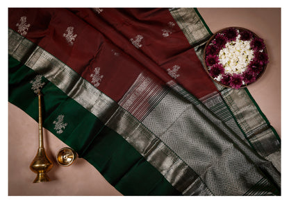 Ruhani Maroon & Emerald Green Soft Silk Saree