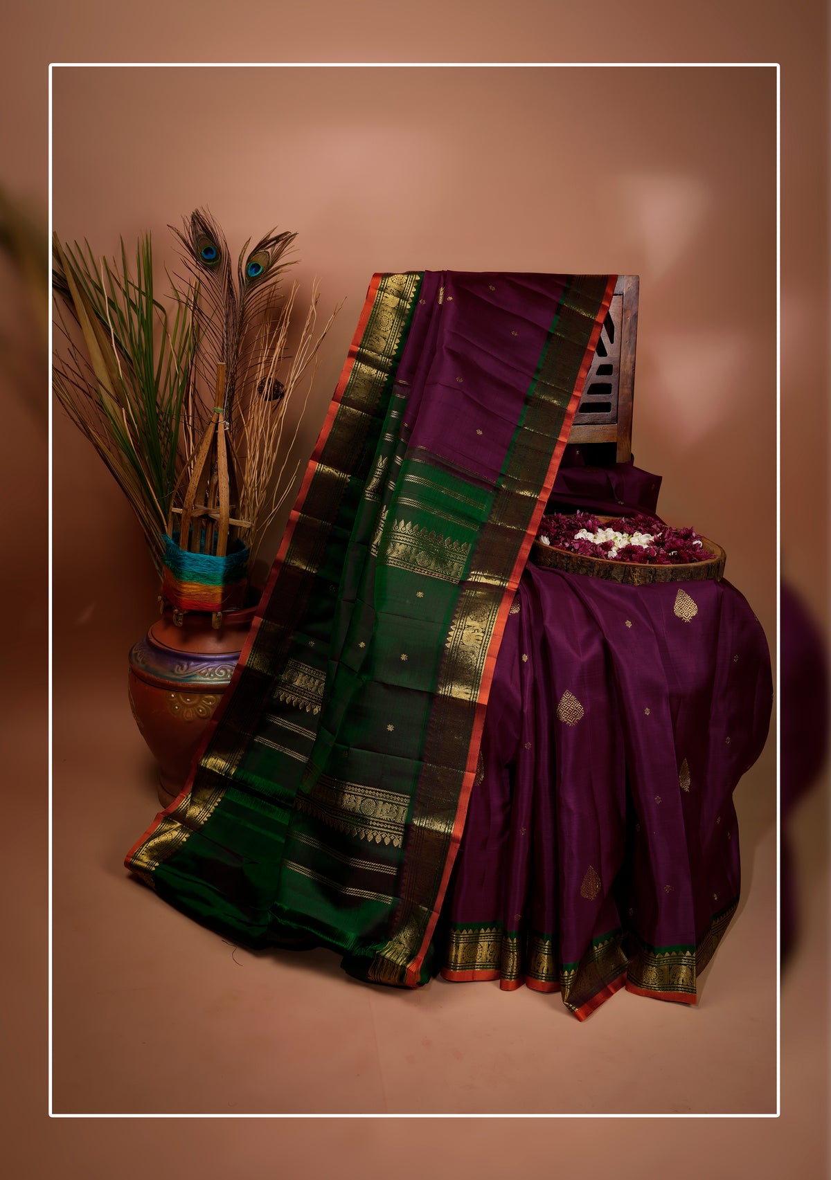 Royal Purple and Forest Green Gaja Kanchipuram Silk Saree