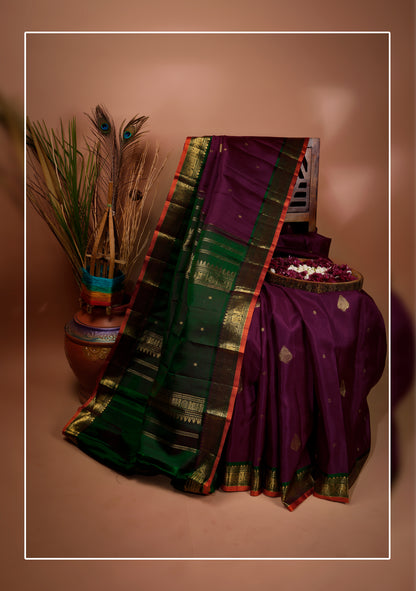 Royal Purple and Forest Green Gaja Kanchipuram Silk Saree