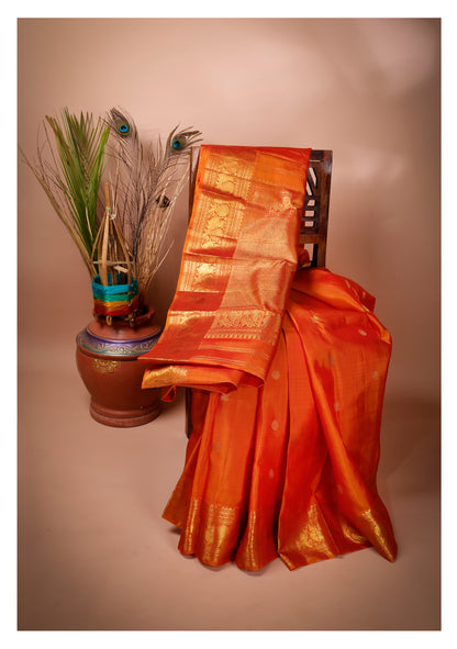 Vibrant Orange Annapakshi Kanchipuram Silk Saree
