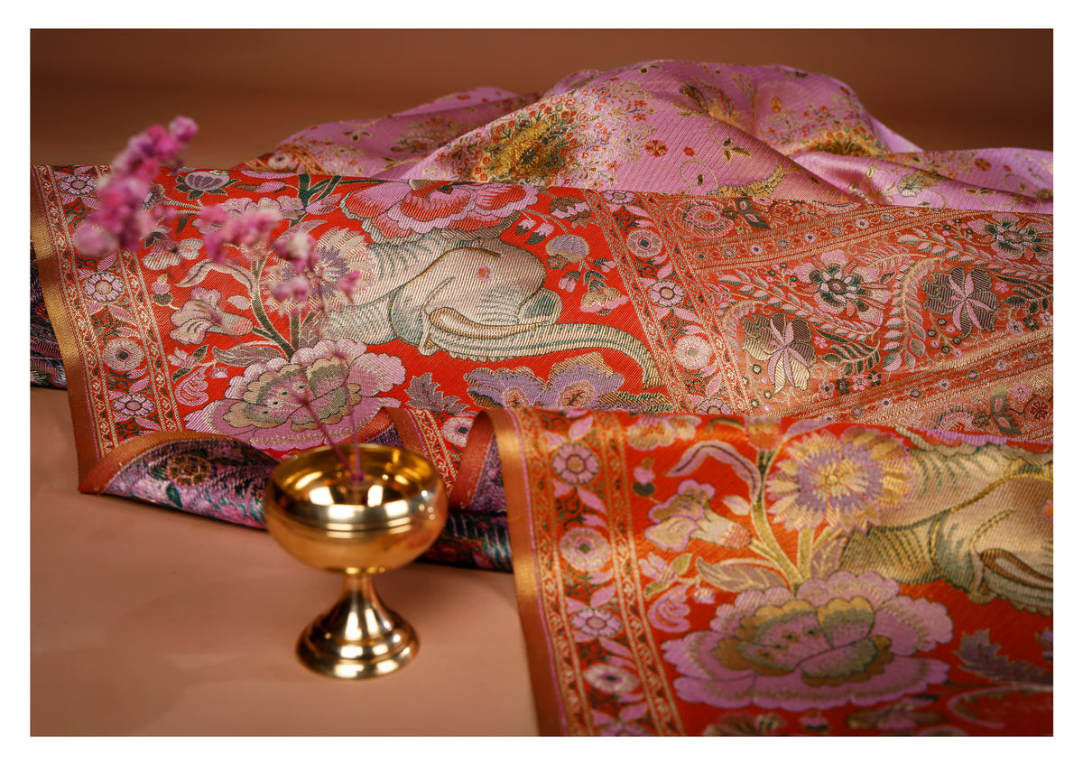 Aaradhya Kesari Floral Pure Silk Saree