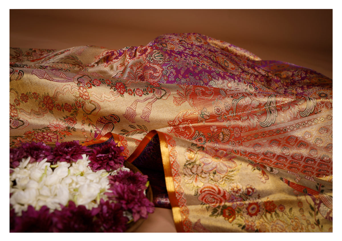Rajahamsa Golden Meena Pure Silk Saree