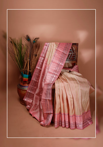 Soft Peach and Rose Pink Kanchipuram Vintage Silk Saree