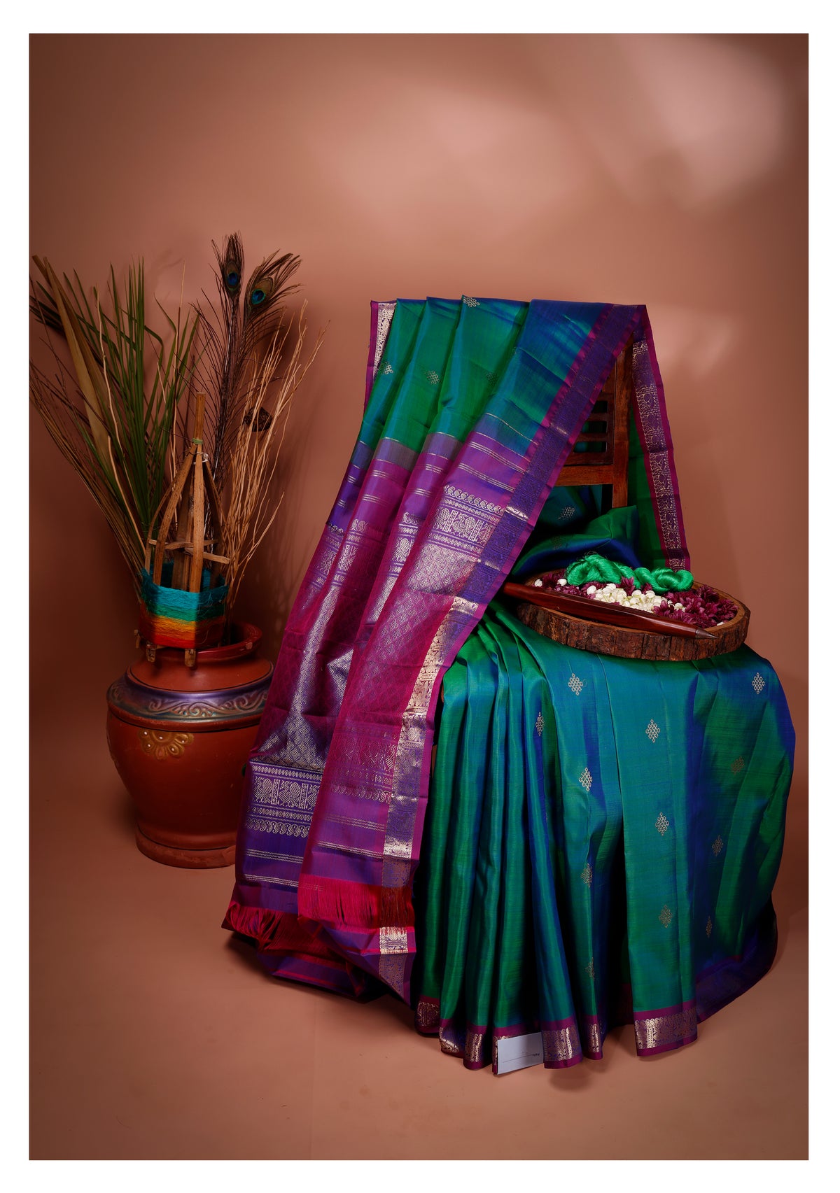 Emerald Green and Royal Purple Kanchipuram Silk Saree