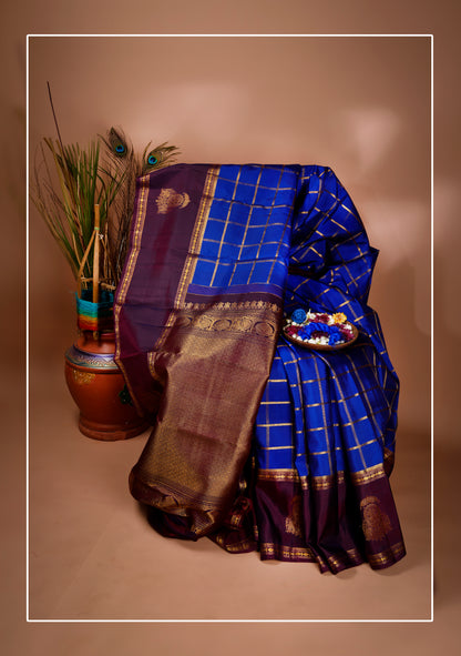 Neelambari Checked Kanchipuram Traditional Pure Silk Saree