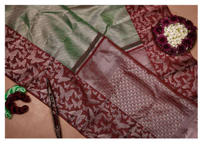 Madhavi Butterfly Green & Red Pure Silk Saree