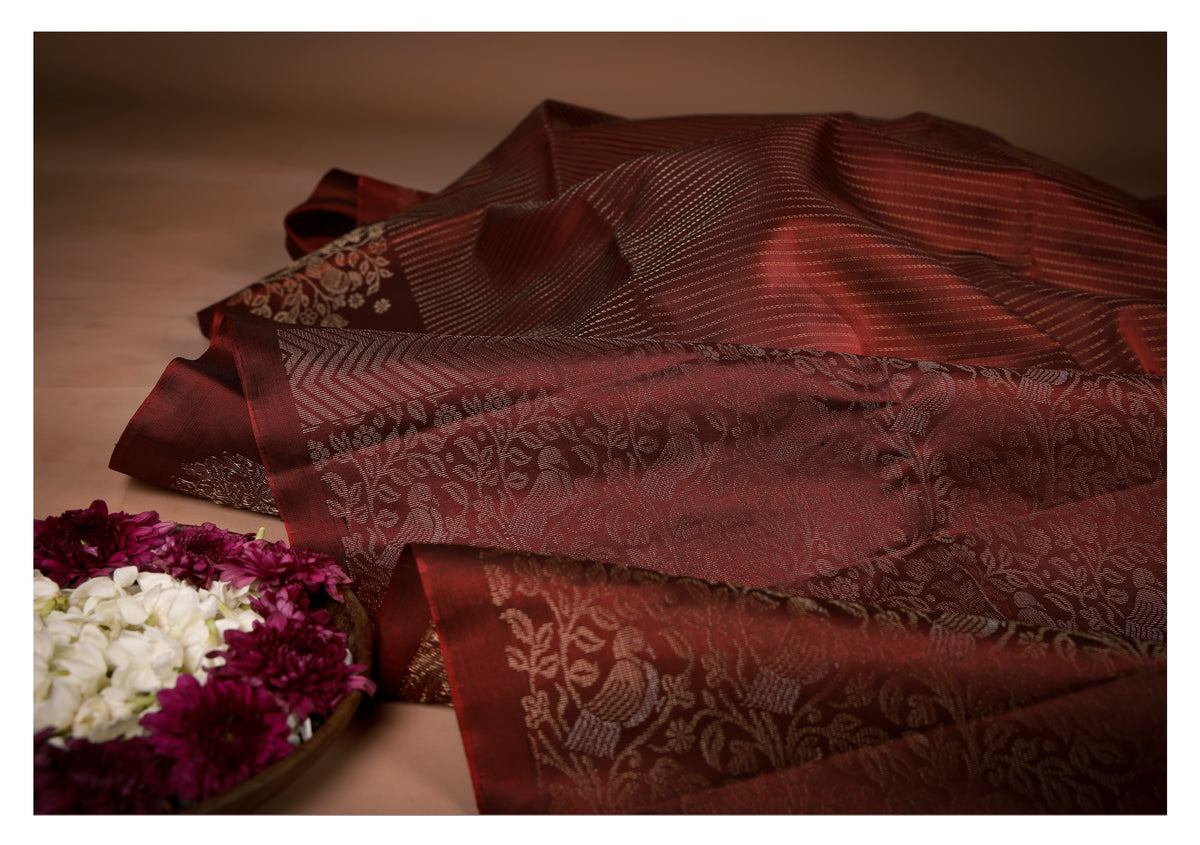 Tamira Floral Brown Soft Silk Saree