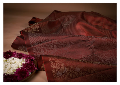 Tamira Floral Brown Soft Silk Saree
