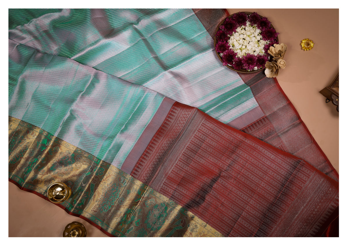 Tarunika Mayura Mint Green Pure Silk Saree